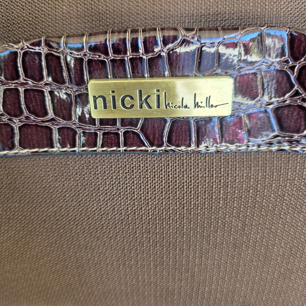 Nicki Nicole Miller Brown Canvas Croc Trim Weekender Bag Travel Duffel - Picture 2 of 16